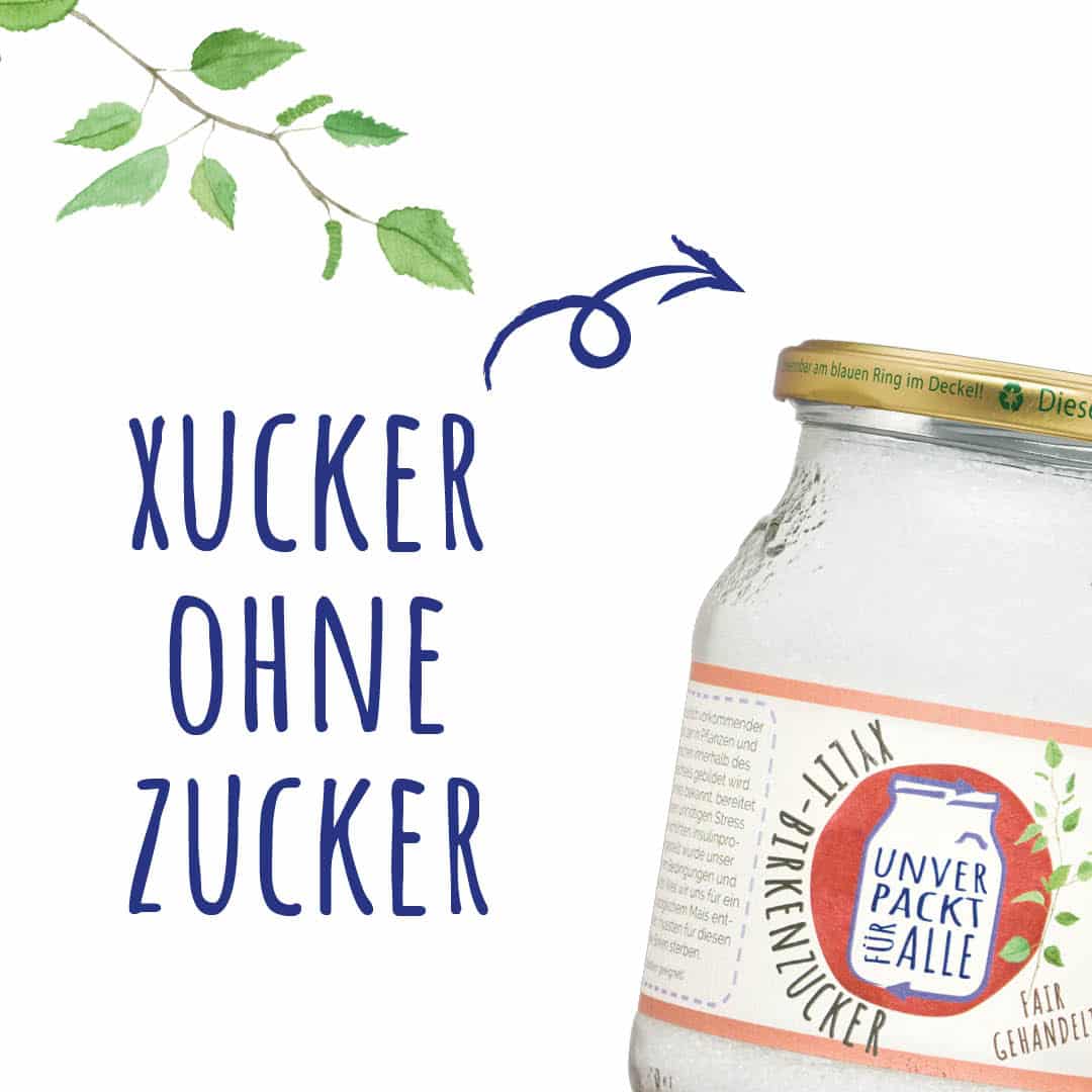 Xucker im Mehrwegglas mit Aufschrift Xucker ohne Zucker